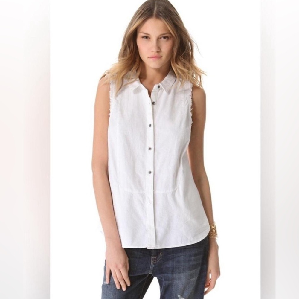Free People Linen Blend Boho Button Down Vest Womens white